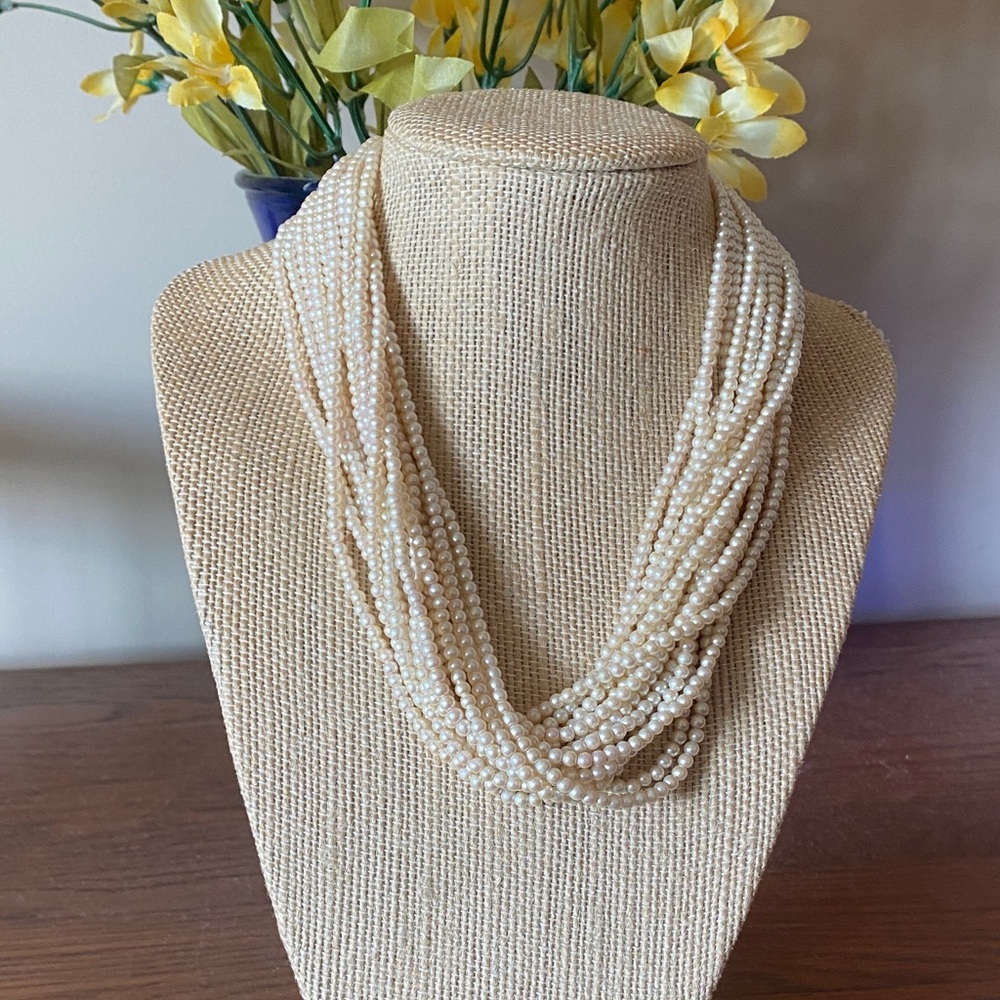Vintage Multi Strand Faux Pearl Bead Necklace